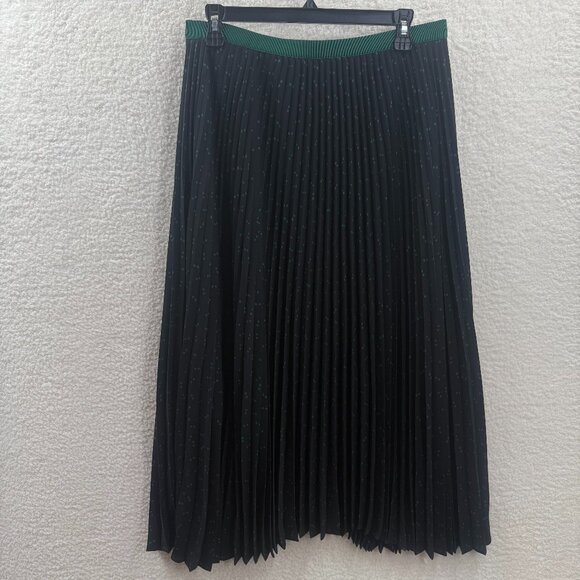 Uniqlo C Pleated Black long Skirt with Green polka dots Elastic waist Size L - Picture 1 of 11